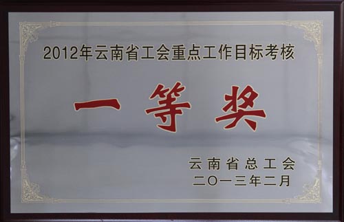 集團工會榮獲2012年云南省工會重點工作目標考核一等獎